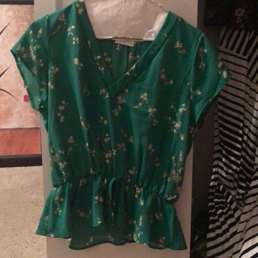 Green floral blouse
